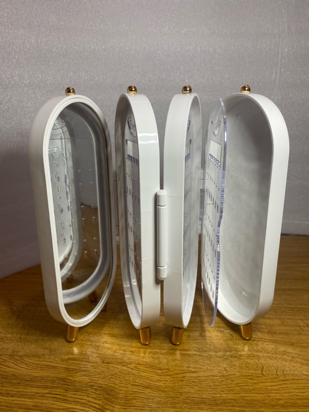 White Folding Jewelry Organizer4 Section for Earring, Necklace Display w/Mirror